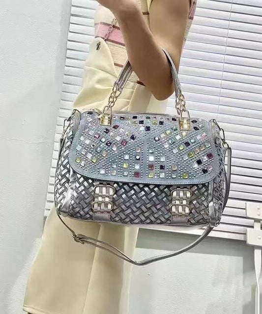 Sac fourre-tout en denim chic fait main avec zircon bleu - Wavlynn
