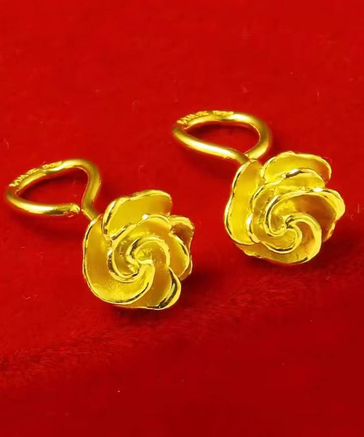 Boucles d'oreilles à tige en argent sterling doré faites à la main avec motif rose - Wavlynn