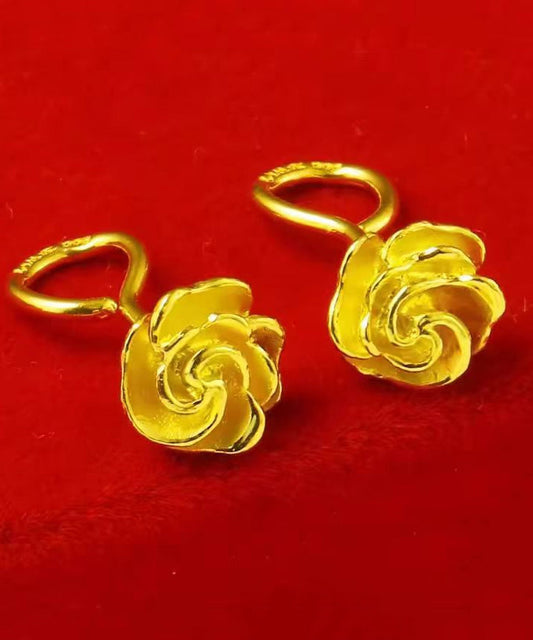 Boucles d'oreilles à tige en argent sterling doré faites à la main avec motif rose - Wavlynn