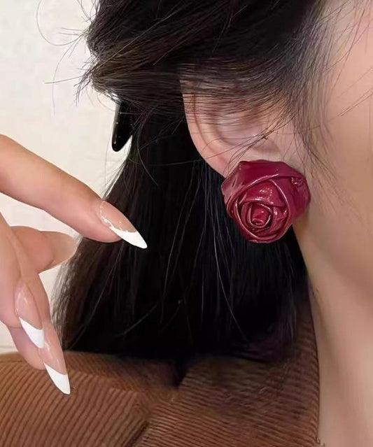 Boucles d'oreilles à tige en PU rouge faites à la main - Wavlynn