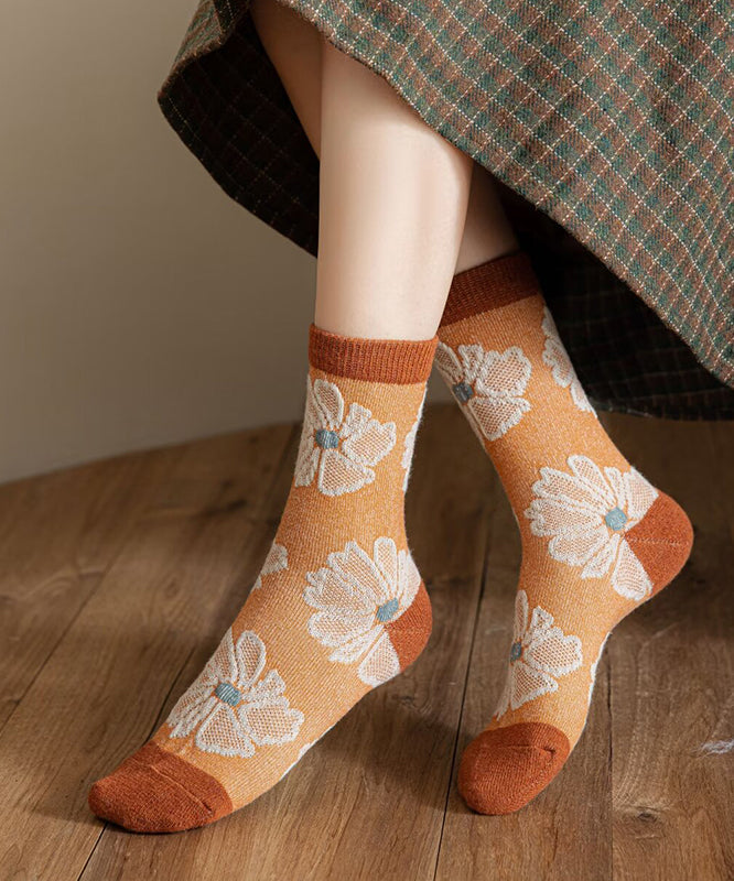 Chaussettes hautes en coton jacquard épais, faites à la main - Wavlynn