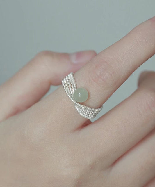 Bagues en argent sterling et jade tissées à la main - Wavlynn