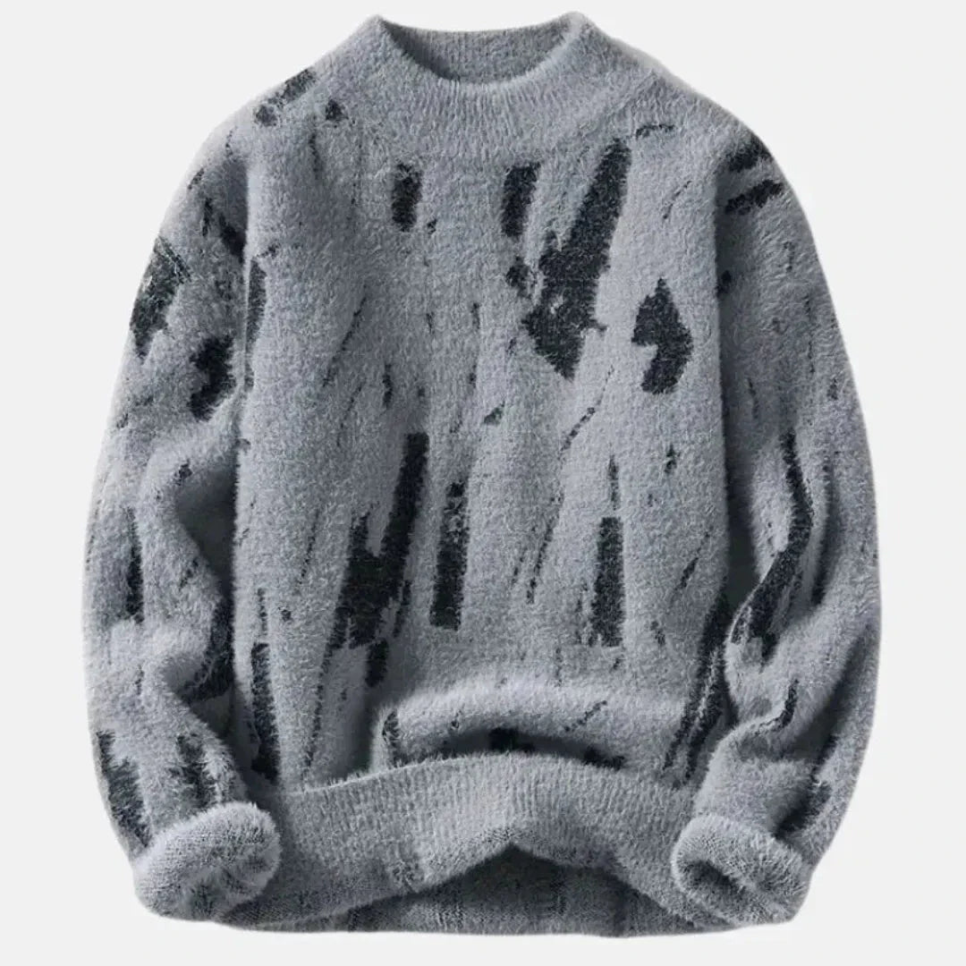 Plush crewneck sweater in glacier abstract pattern, thermal fiber blend with ribbed cuffs for bold winter style