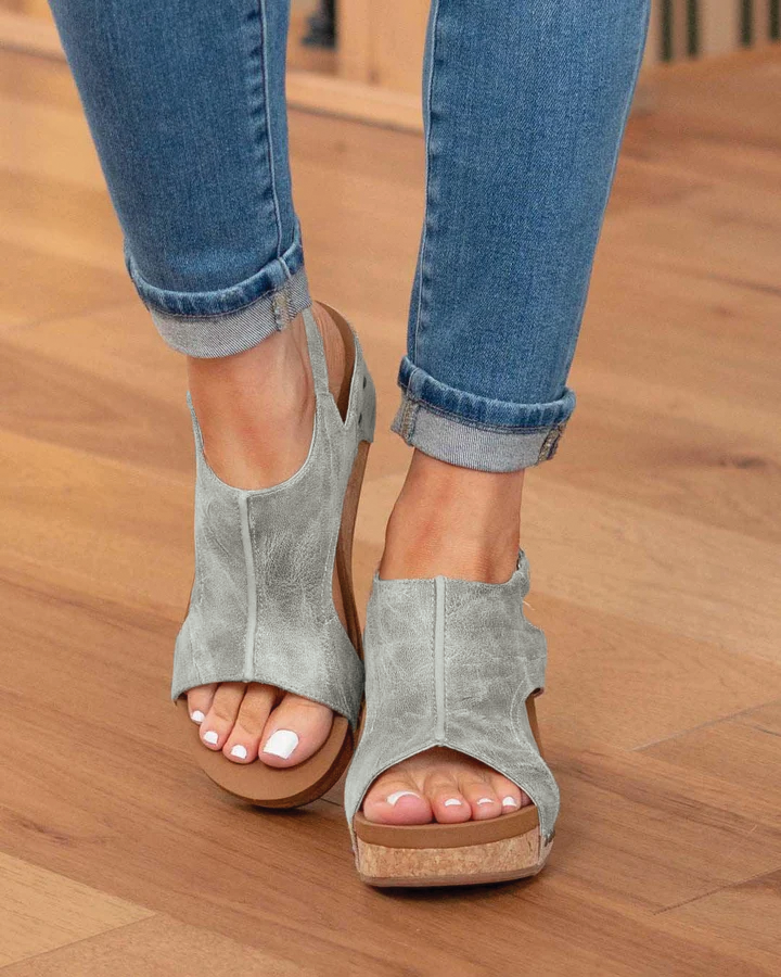 Madeline women's vegan leather wedge sandals with cork heel, polished style meets everyday comfort