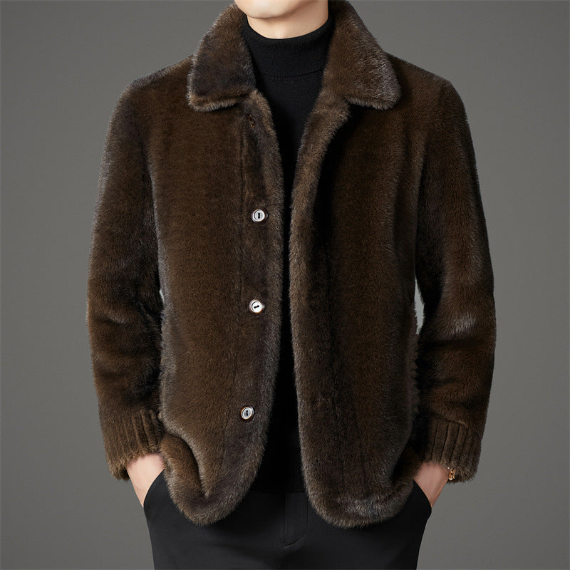 Men's Theodore faux fur collared jacket regular fit timeless winter outerwear in neutral tone