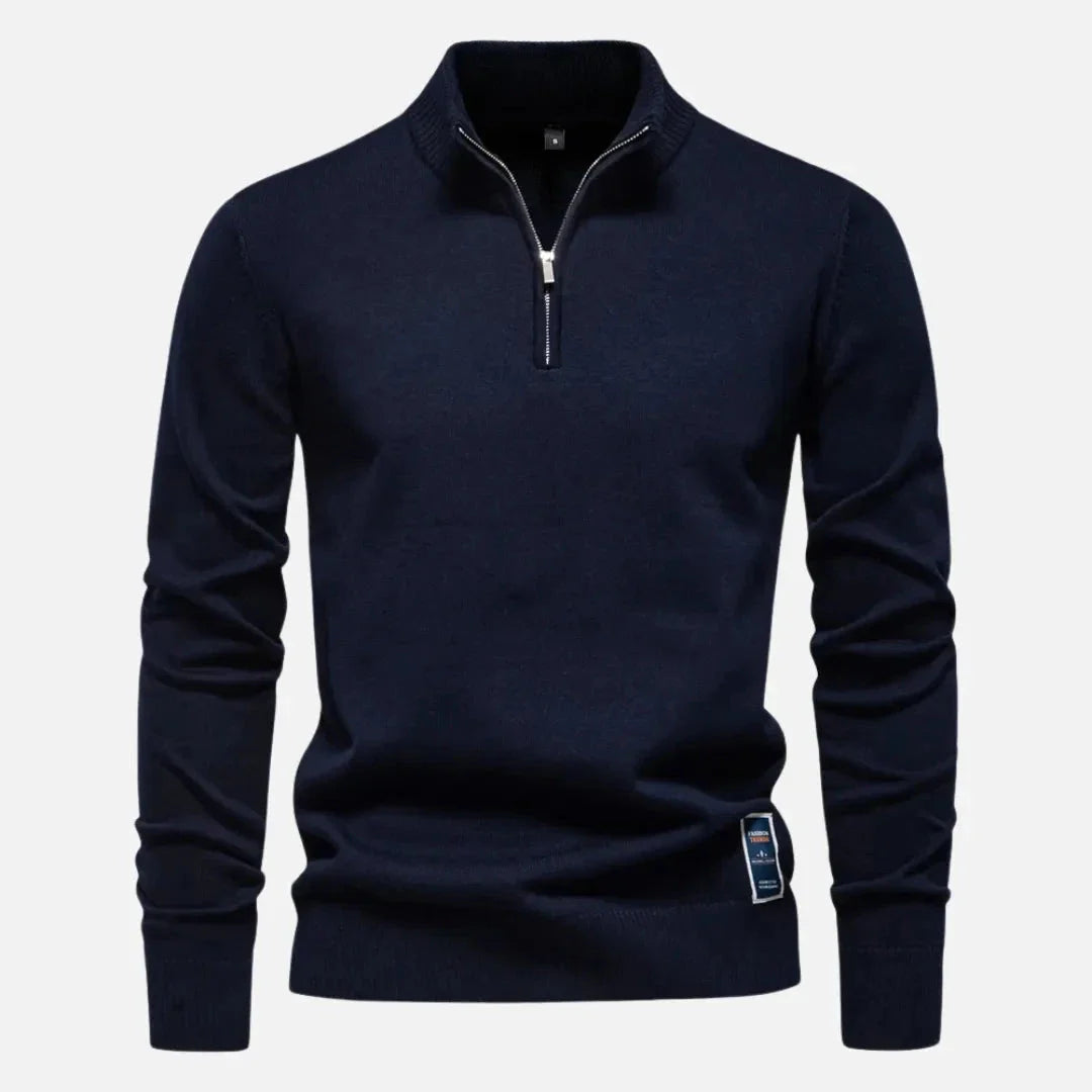 Hank quarter-zip fitted sweater in premium knit with tailored silhouette and sleek collar detail
