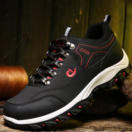 Men's breathable mesh hiking shoes with cushioned midsole and rugged non-slip outsole for trail comfort
