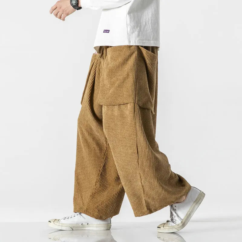 Corian brown corduroy sweatpants wide straight-leg silhouette with adjustable drawstring waistband