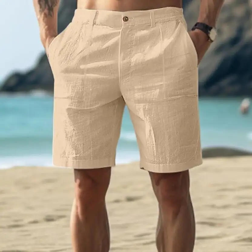 Men's relaxed linen summer shorts by Wavlynn, lightweight breathable fabric with drawstring waistband