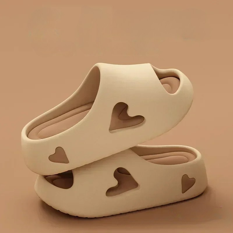 Heavenly soft heart-shaped cutout flip flops in pastel cushioned platform slide sandals