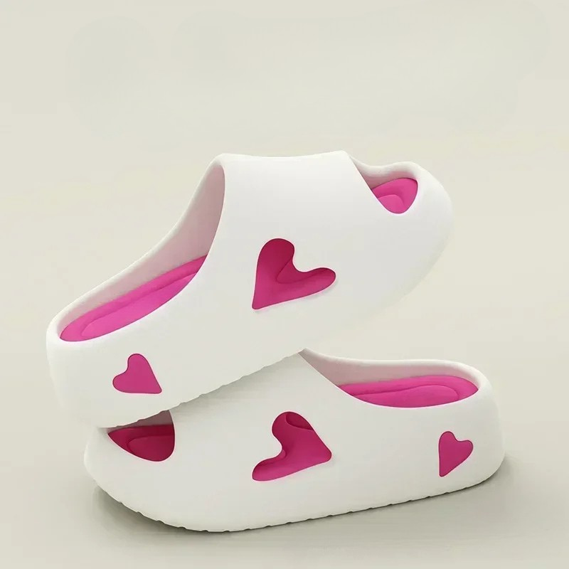 Heartslide soft flip flops with heart-shaped cutout, cushioned platform sole, lightweight summer sandals