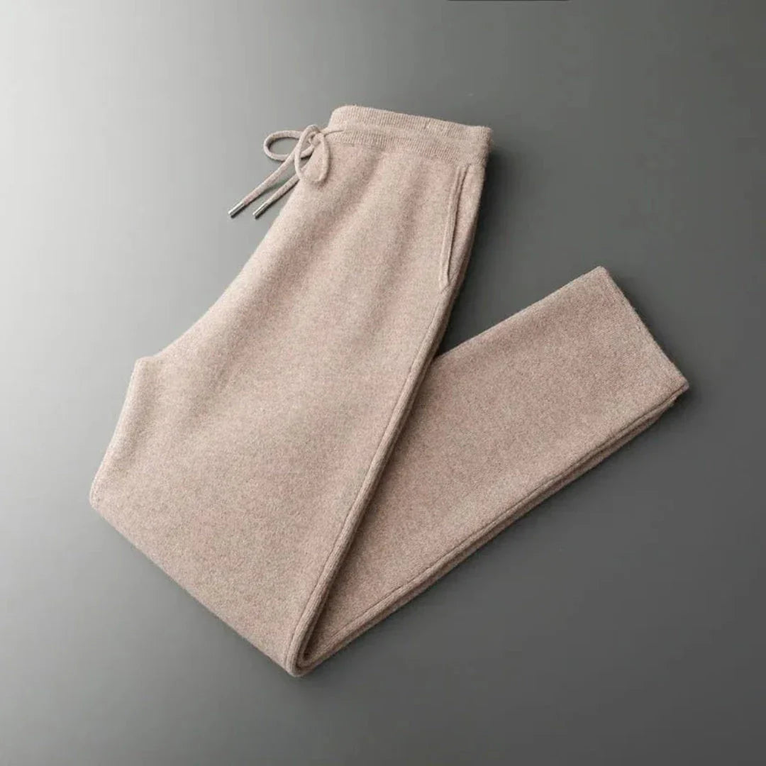 Heather gray merino wool slim-fit lounge pants with adjustable drawstring waistband