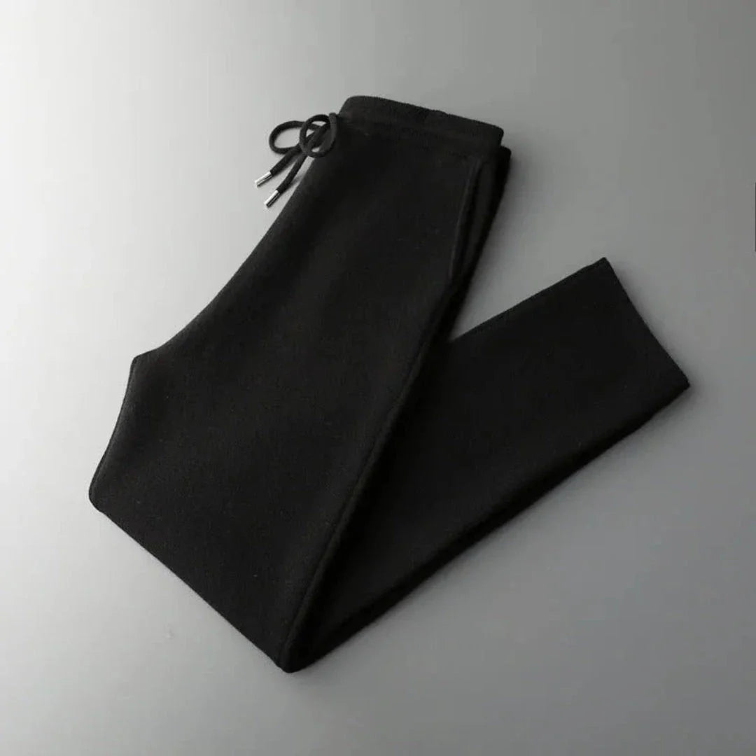 Heather gray merino wool slim-fit loungewear pants with adjustable drawstring waistband