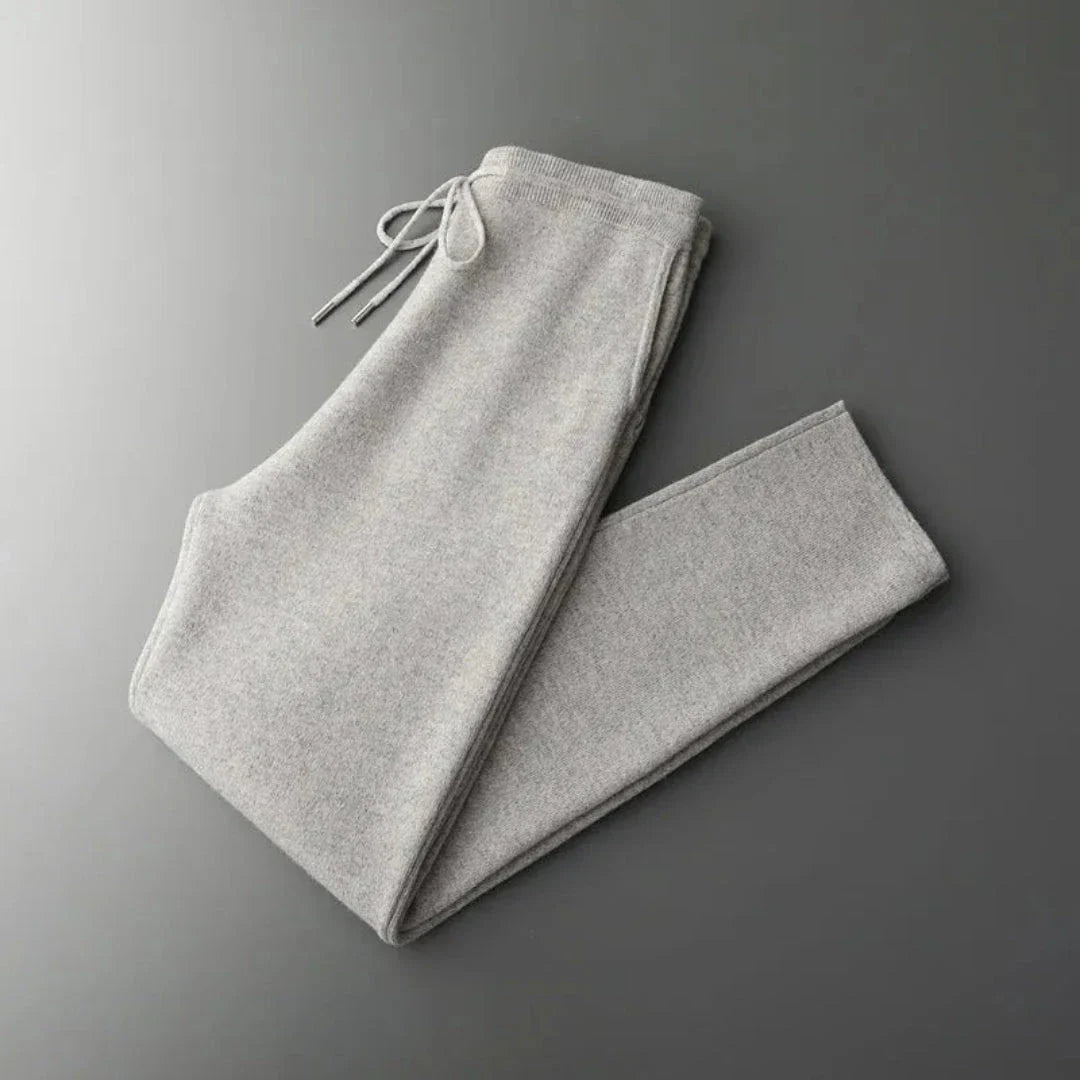 Heather gray merino wool slim-fit lounge pants with adjustable drawstring waistband
