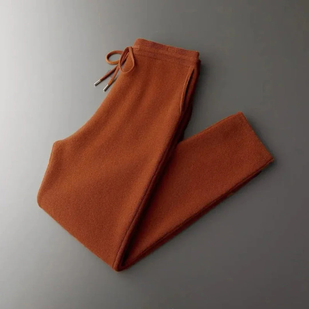 Heather gray merino wool slim-fit lounge pants with adjustable drawstring waistband