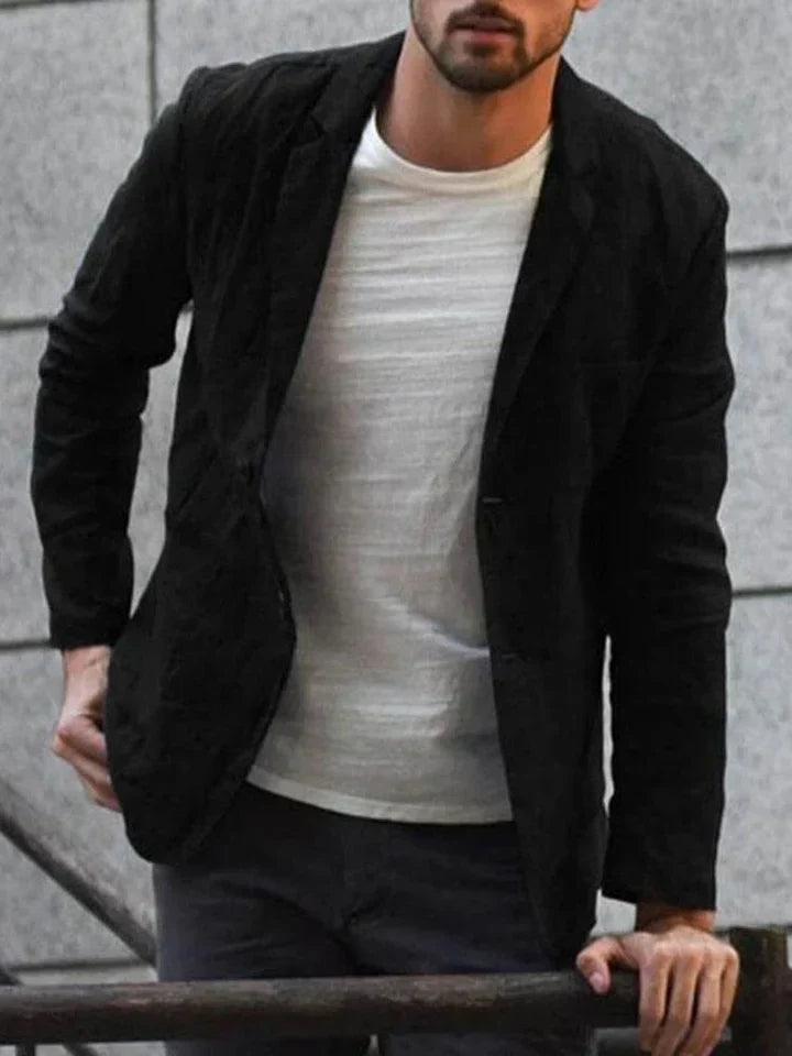 Men's slim fit lightweight linen blend blazer single breasted button closure summer style
