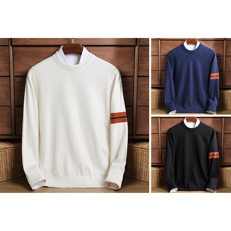 Charcoal unisex crewneck sweater premium wool-blend knit with subtle orange sleeve stripe