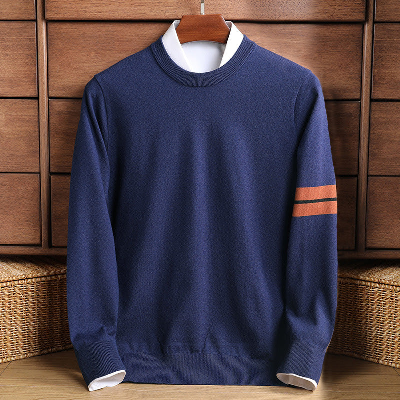 Men's wool blend mock neck pullover sweater classic fit with contrast stripe sleeve detail