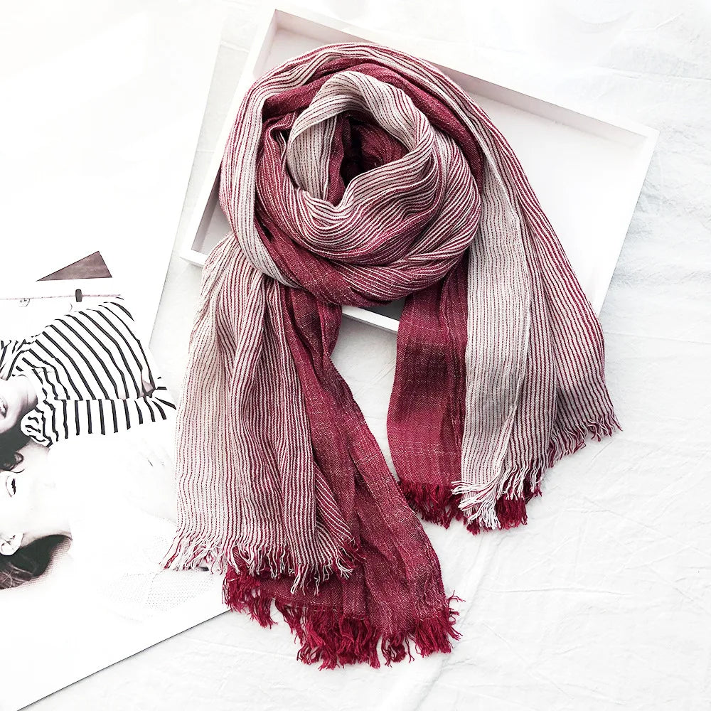Heritage stripe cotton-linen blend scarf in multicolor, lightweight versatile shawl wrap for all seasons