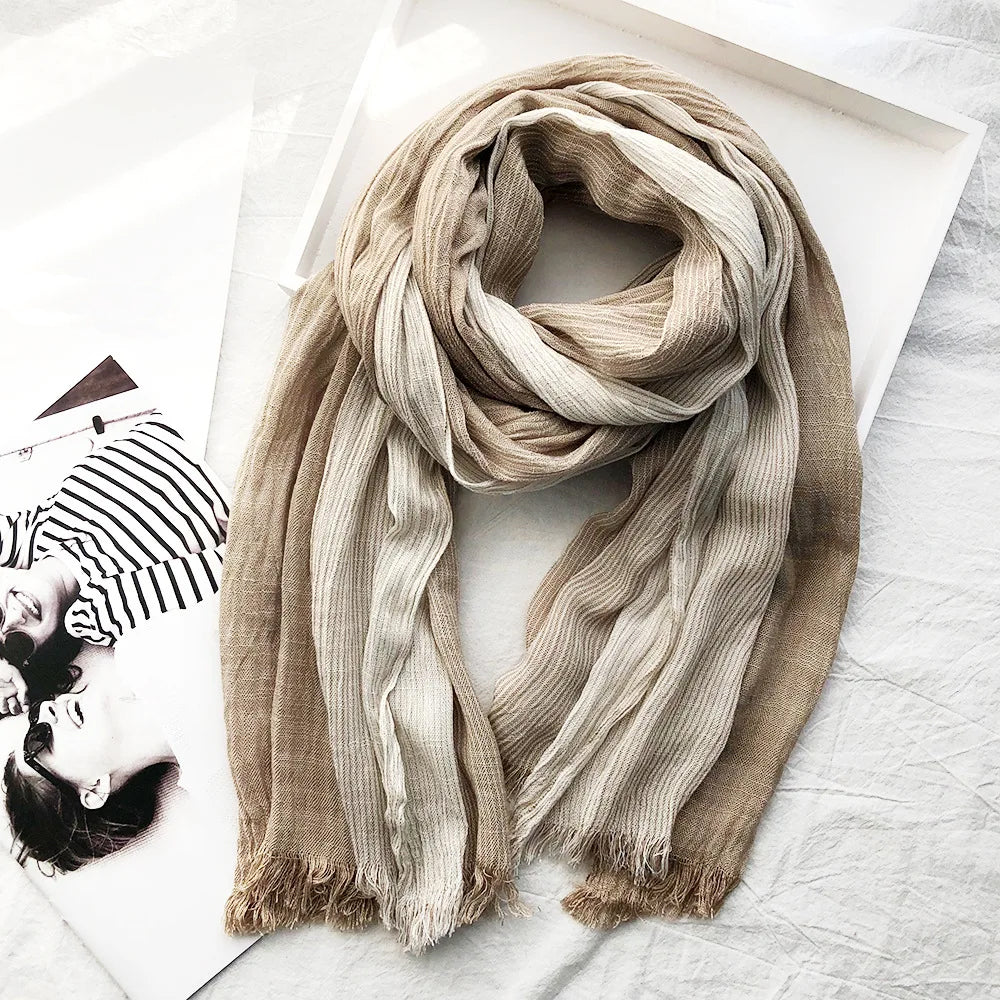 Heritage stripe cotton-linen blend scarf in multicolor, lightweight versatile shawl wrap for all seasons