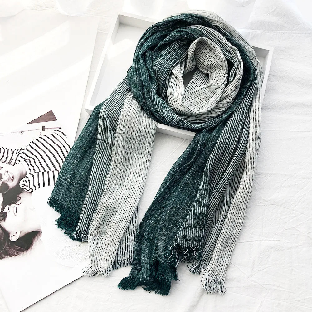Heritage stripe cotton-linen blend scarf in multicolor, lightweight versatile shawl wrap for all seasons