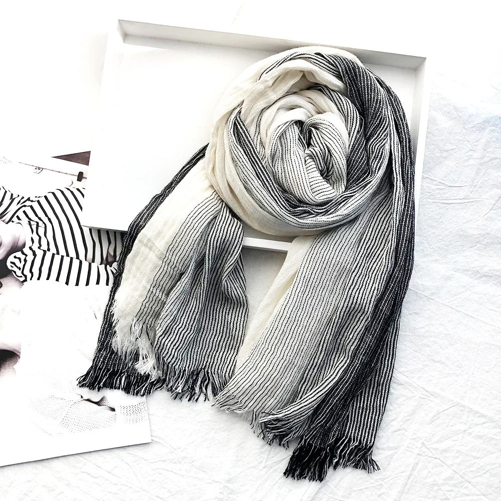Heritage stripe cotton-linen blend scarf in multicolor, lightweight versatile shawl wrap for all seasons