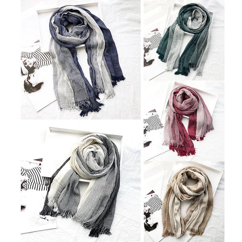 Heritage stripe cotton-linen blend scarf in multicolor, lightweight versatile wrap with shawl styling