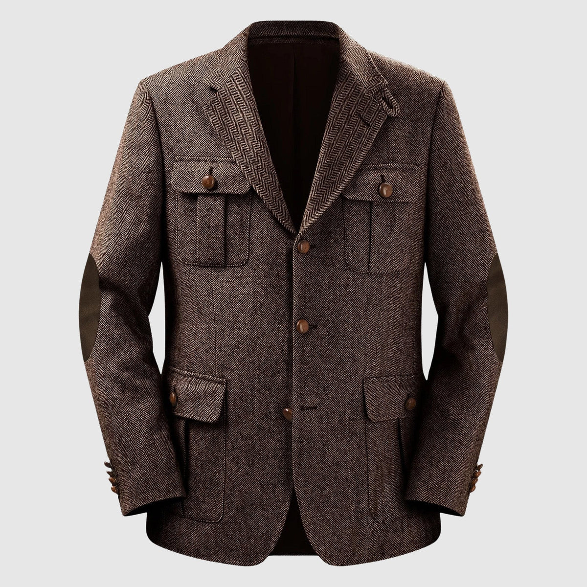 Wavlynn herringbone men's blazer navy blue tailored fit notched collar patch pockets autumn winter