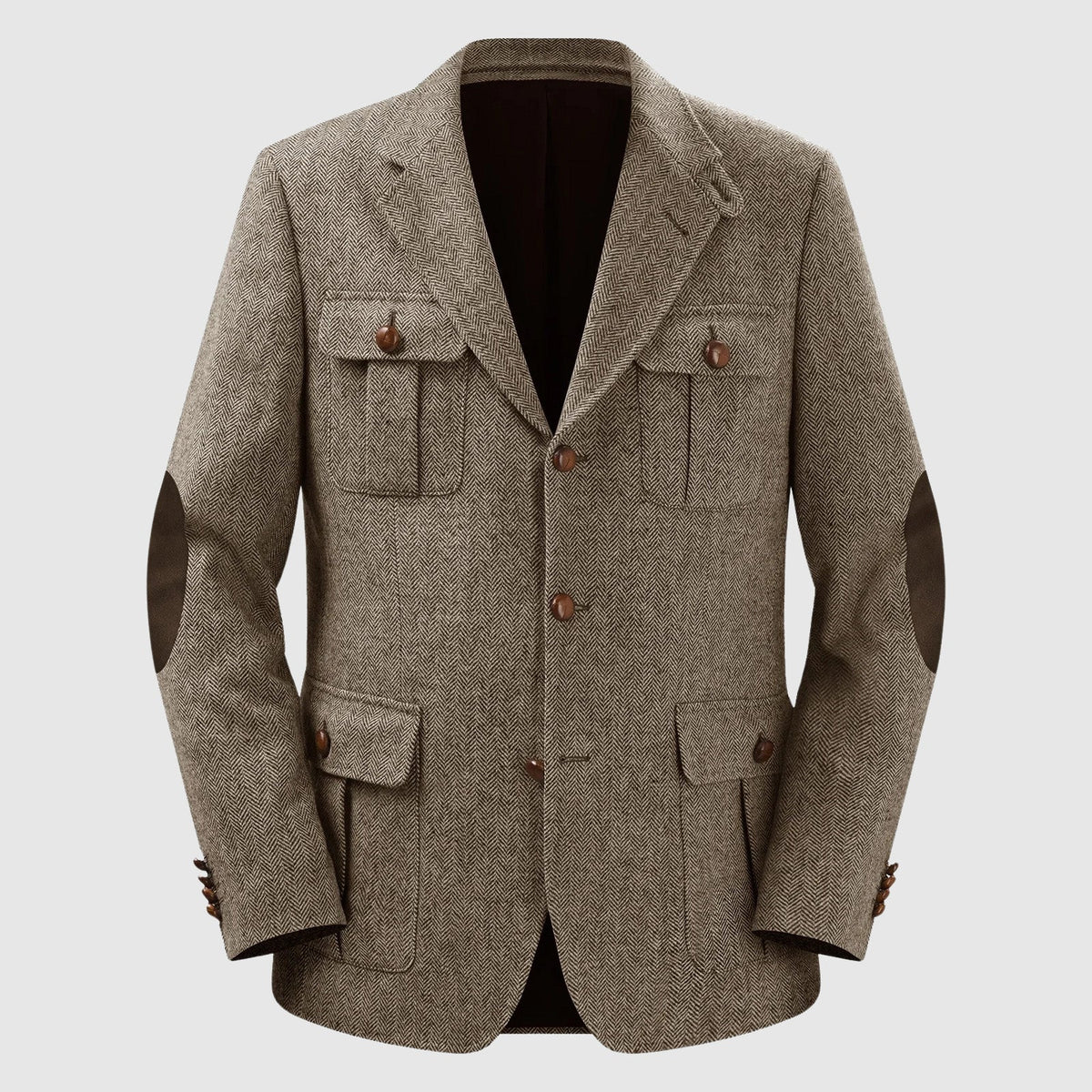 Wavlynn herringbone men's blazer navy blue tailored fit notched collar patch pockets autumn winter