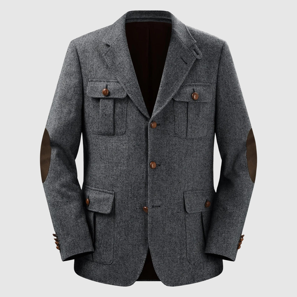 Wavlynn herringbone men's tailored blazer with patch pockets, classic notched collar, autumn winter style