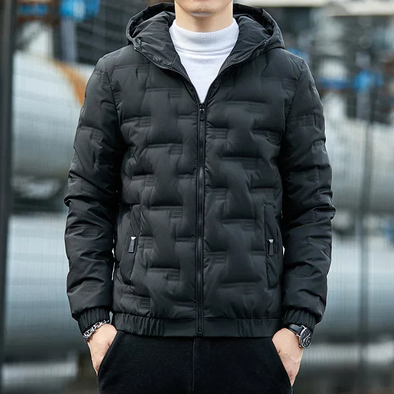 Kellan men's navy duck down puffer jacket with true fit silhouette and premium insulation