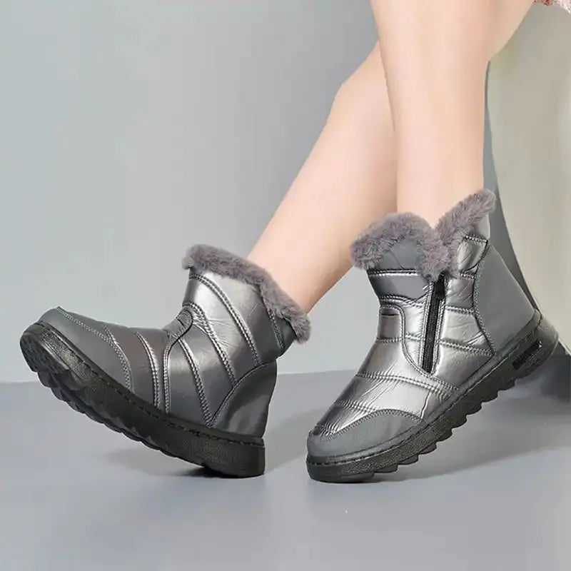 Women's high-top fleece-lined winter boots, warm slip-on style with cozy thick lining