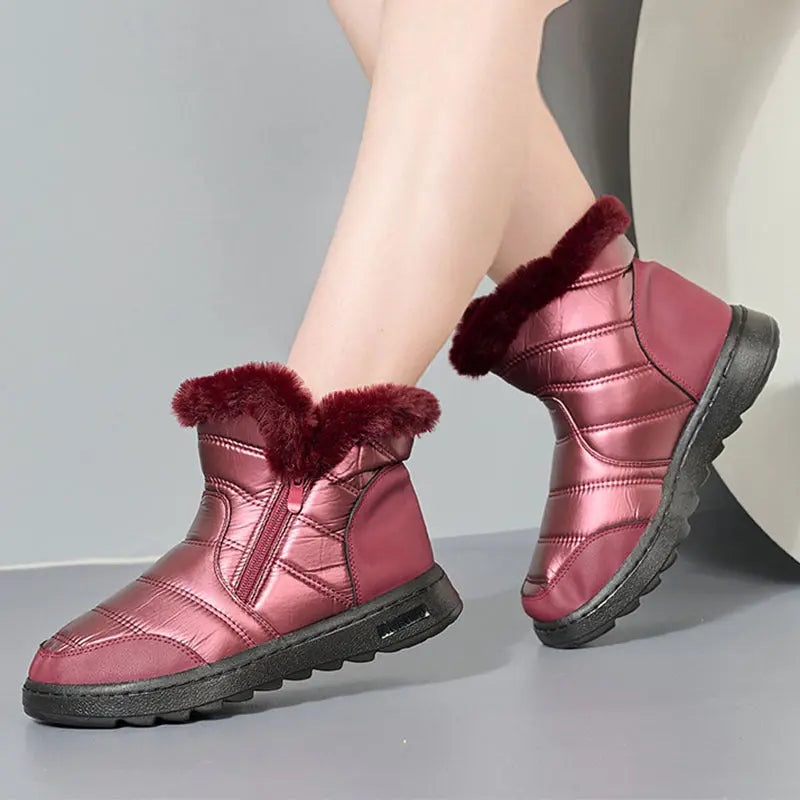 Women's high-top fleece-lined winter boots, warm stylish cold-weather footwear with cozy lining