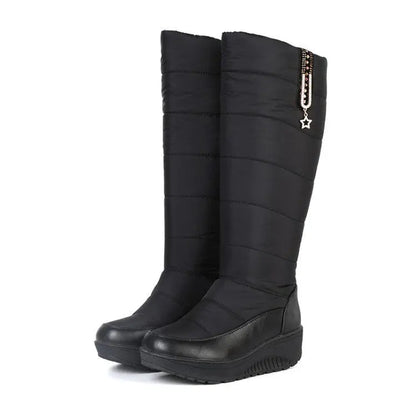 Women's high-top winter boots warm lining rubber wedge sole sleek silhouette cold weather style