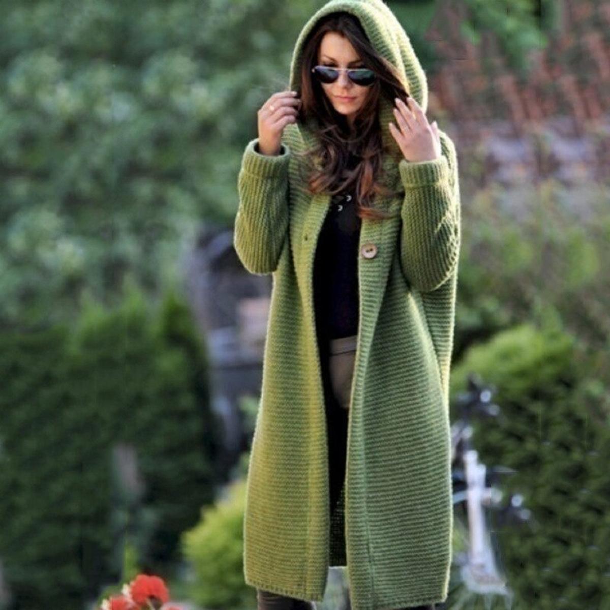 Women's cozy knit hooded maxi cardigan relaxed draped fit with ribbed texture in neutral tones