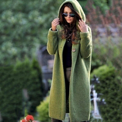 Women's cozy knit hooded maxi cardigan relaxed draped fit with ribbed texture in neutral tones