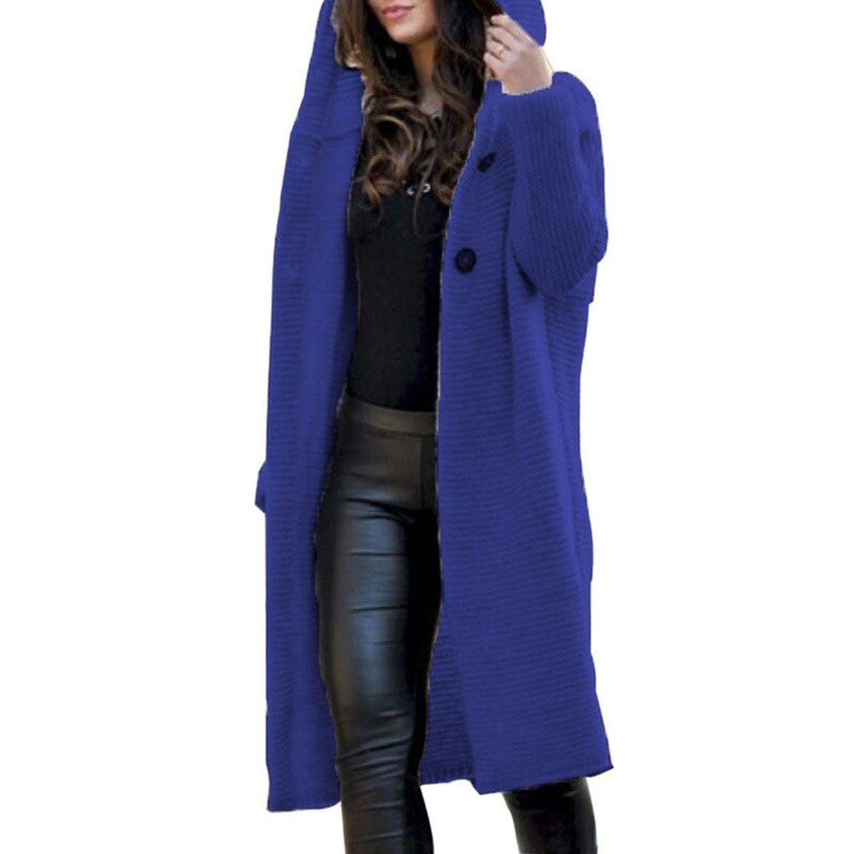 Women's cozy knit hooded maxi cardigan relaxed long draped fit with ribbed texture