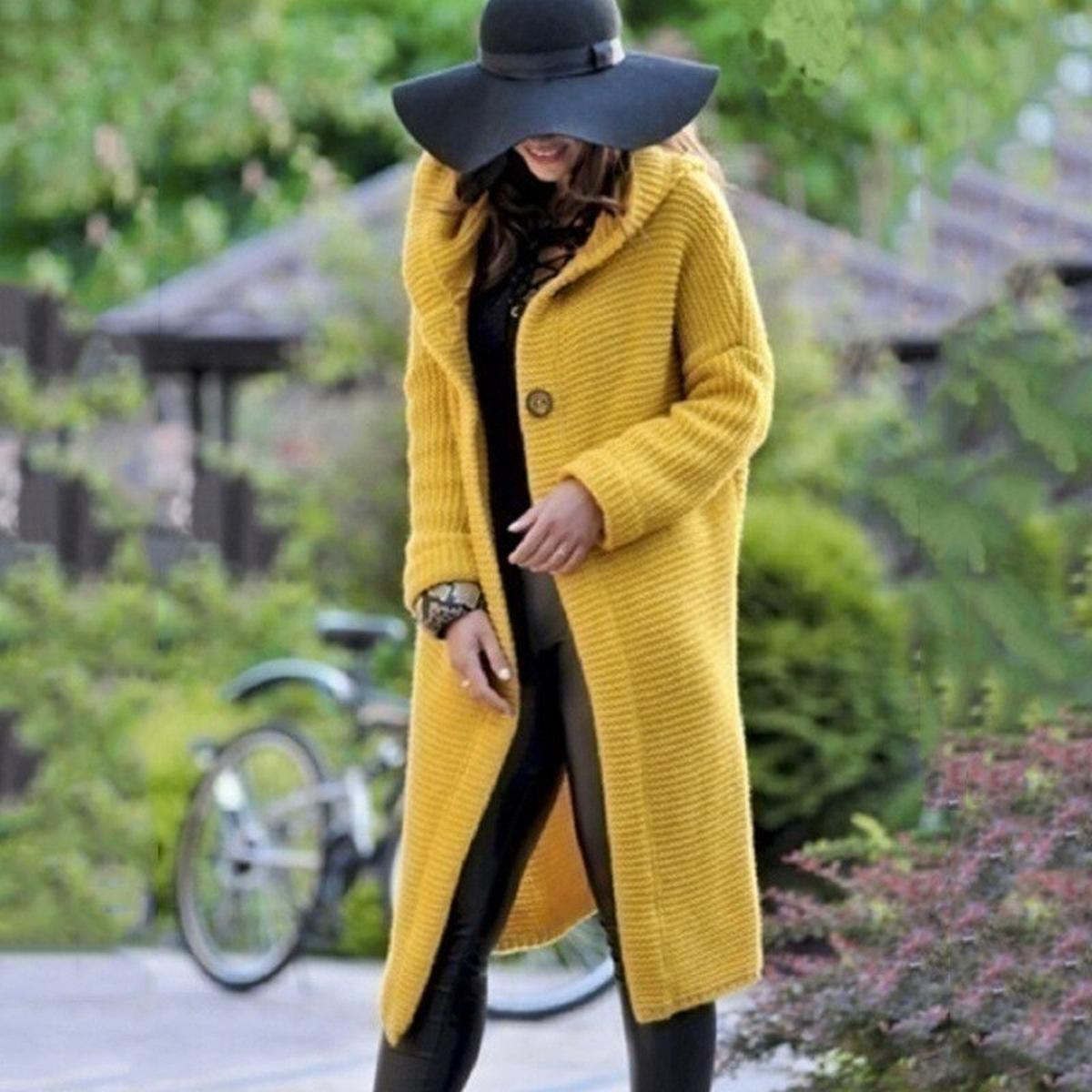 Women's cozy knit hooded maxi cardigan relaxed long draped fit with ribbed texture
