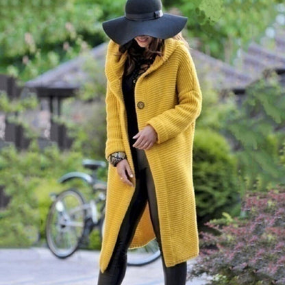 Women's cozy knit hooded maxi cardigan relaxed long draped fit with ribbed texture