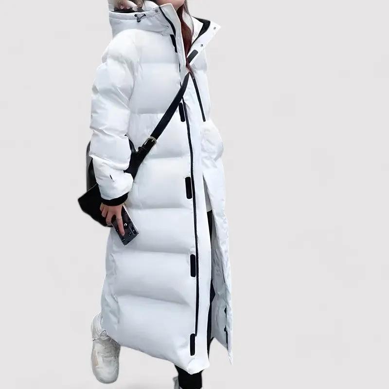 Women's longline quilted puffer parka jacket with hood, waterproof weatherproof winter coat