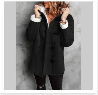 Women's hooded toggle winter coat, cozy fleece-lined outerwear with classic toggle closure