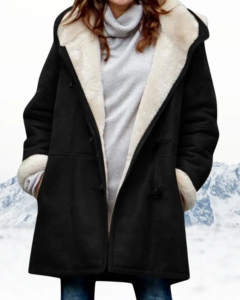 Women's knee-length hooded wool blend winter coat, relaxed fit, cozy and stylish cold-weather essential