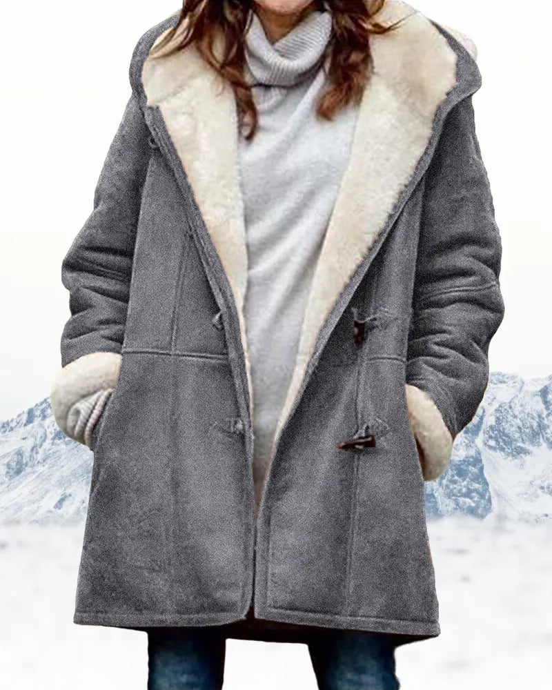 Women's knee-length hooded wool blend winter coat relaxed fit warm stylish camel brown