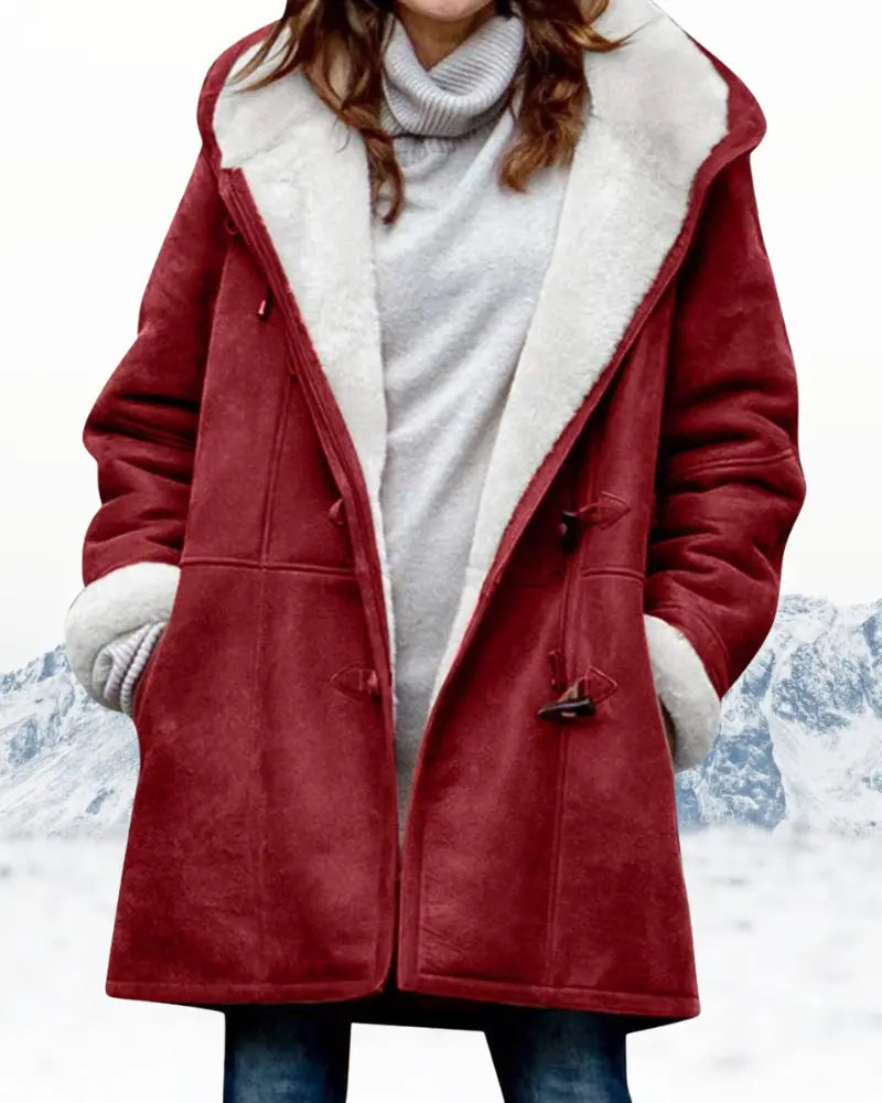 Women's knee-length hooded wool blend winter coat, relaxed fit, cozy and chic cold-weather style