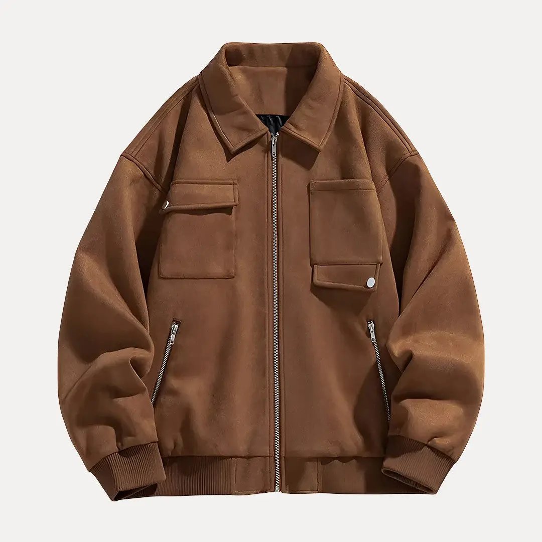Hugo oversized suede jacket in relaxed fit, lightweight casual style with plus size availability up to 8XL