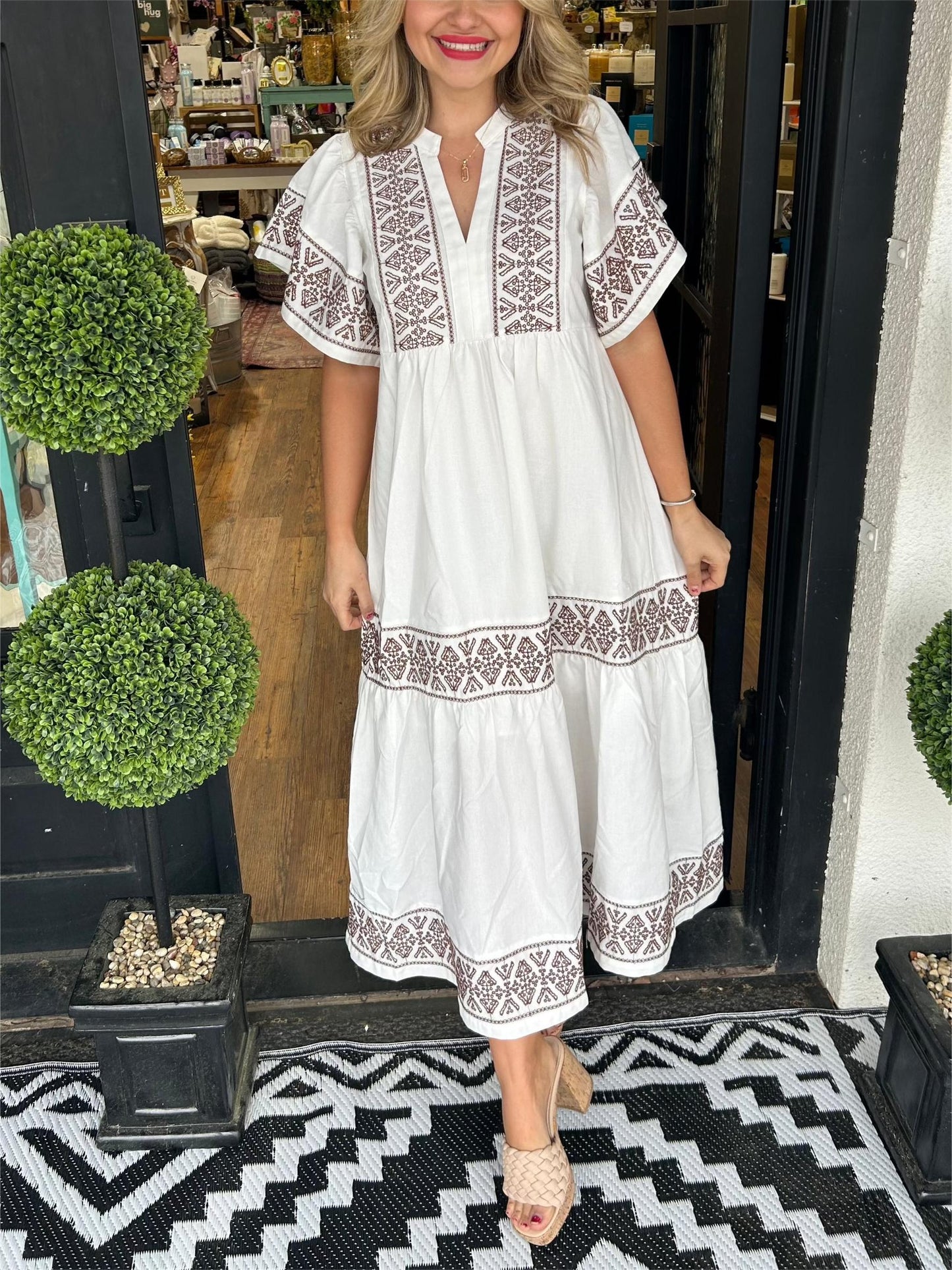 Women's boho flowy loose fit dress with tummy control in soft draped silhouette