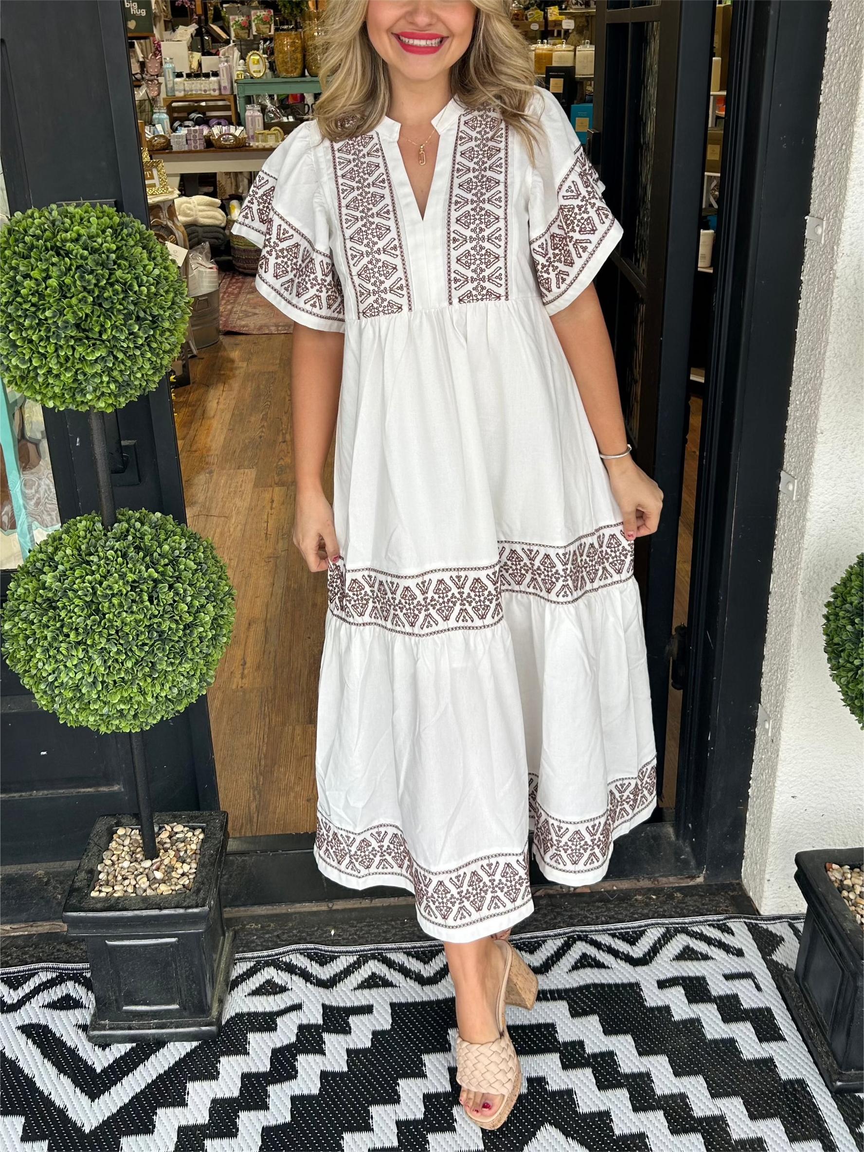 Women's boho flowy loose fit dress with tummy control in soft draped silhouette