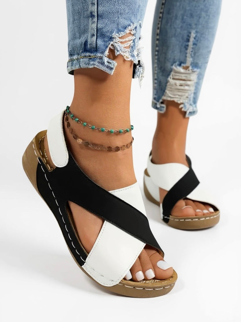 Olive green women's platform wedge sandals with cushioned insole and lightweight sole