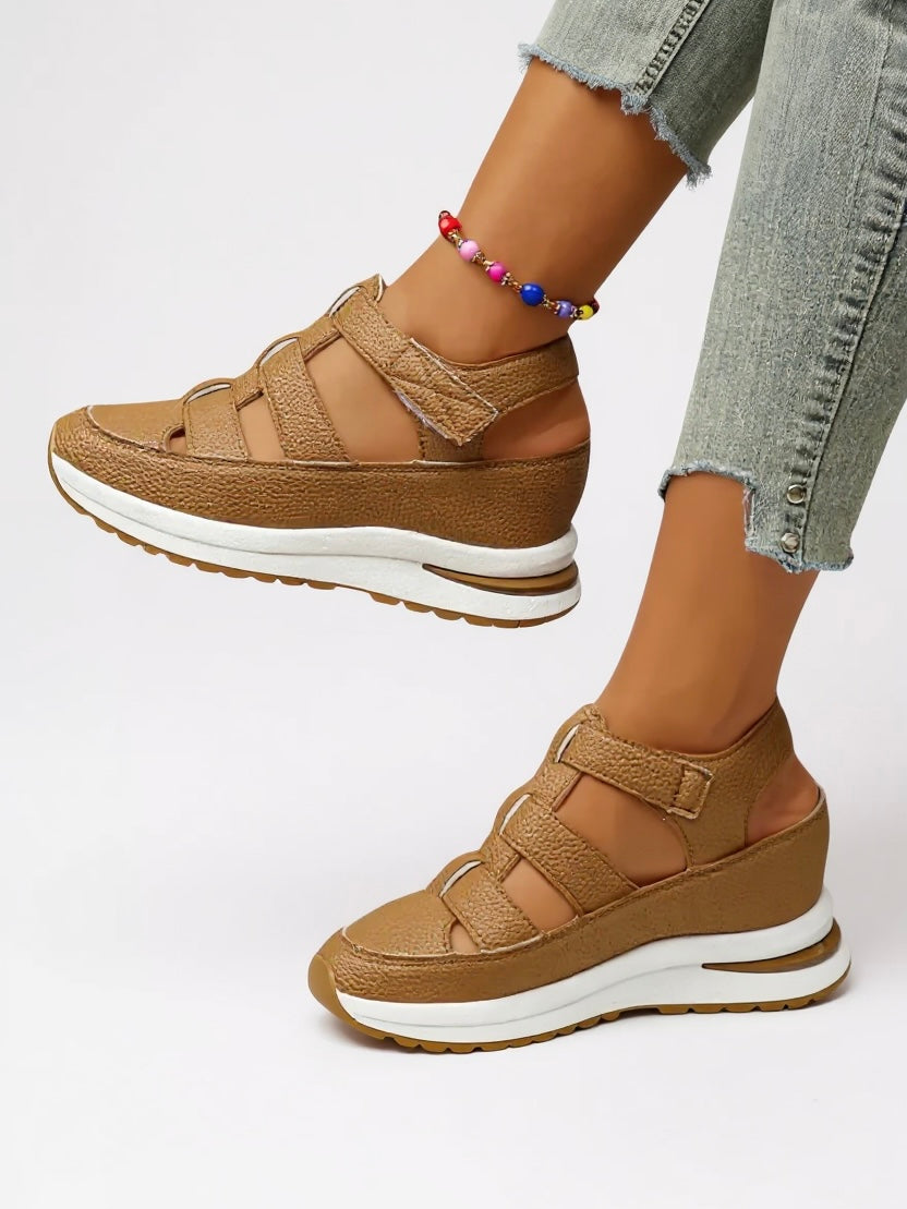 Women's white platform walking sandals with adjustable straps and cushioned sport sole