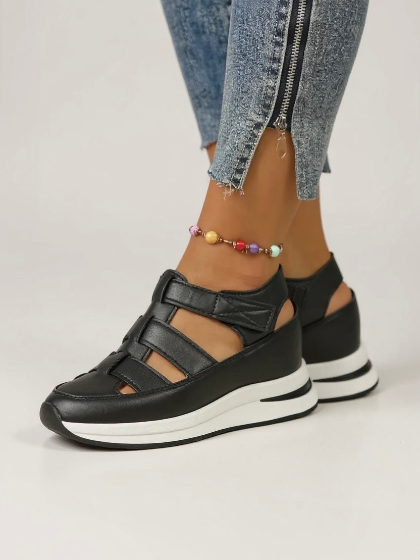 Women's white platform sport sandals with adjustable straps and cushioned sole for walking